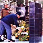 Lt. Nawang's father Harish Kapadia paying respects at the Martyr's Memorial in Almora