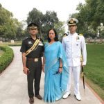 Maj Mohinder Singh's wife Smt Darshan Vashisth at the National War Memorial with her sons, Maj Arun Vashisth and Surg Cdr Ashish Vashisth