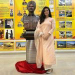Major Bhupender Singh's daughter Nimrat Kaur with his bust installed in his honour