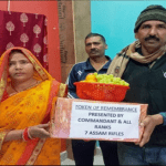 Smt. Rampati Devi, wife of Rifleman Vishnu Prasad, was felicitated by his unit, the 7 Assam Rifles, in recognition of his service and sacrifice.