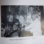 Subedar Shrirang Sawant's wife Smt Dropada Sawant receiving Shaurya Chakra award from the President in 1988.