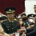 His wife and mother receiving Shaurya Chakra award from the President
