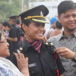 Captain Neeta Deswal with her mother and brother on the day of her commissioning.