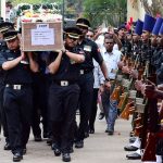 Army officers carry the mortal remains of slain Nagrota martyr Major Akshay Girish Kumar for his last procession in Bengaluru