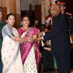 Col Bikumalla Santosh Babu's wife Smt Bikumalla Santoshi and mother Smt Manjula receiving "Maha Vir Chakra' award from President